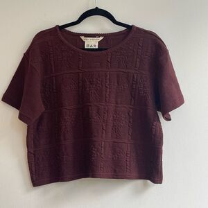 Vintage Max Studio 100% Cotton Boxy Raisin Colored Crop Top